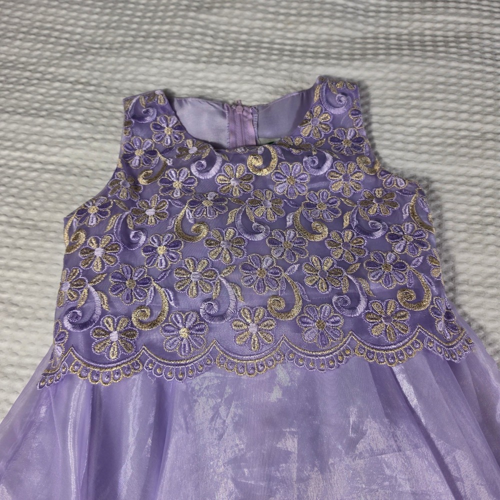 Panda Kids Girls Lavender Purple Embroidered Organza Formal Party Dress 5-6 USA
